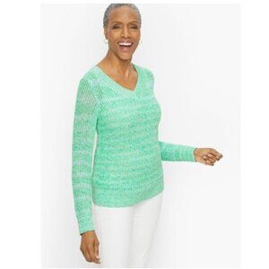 Talbots Tape Detail V-Neck Sweater in Green - M